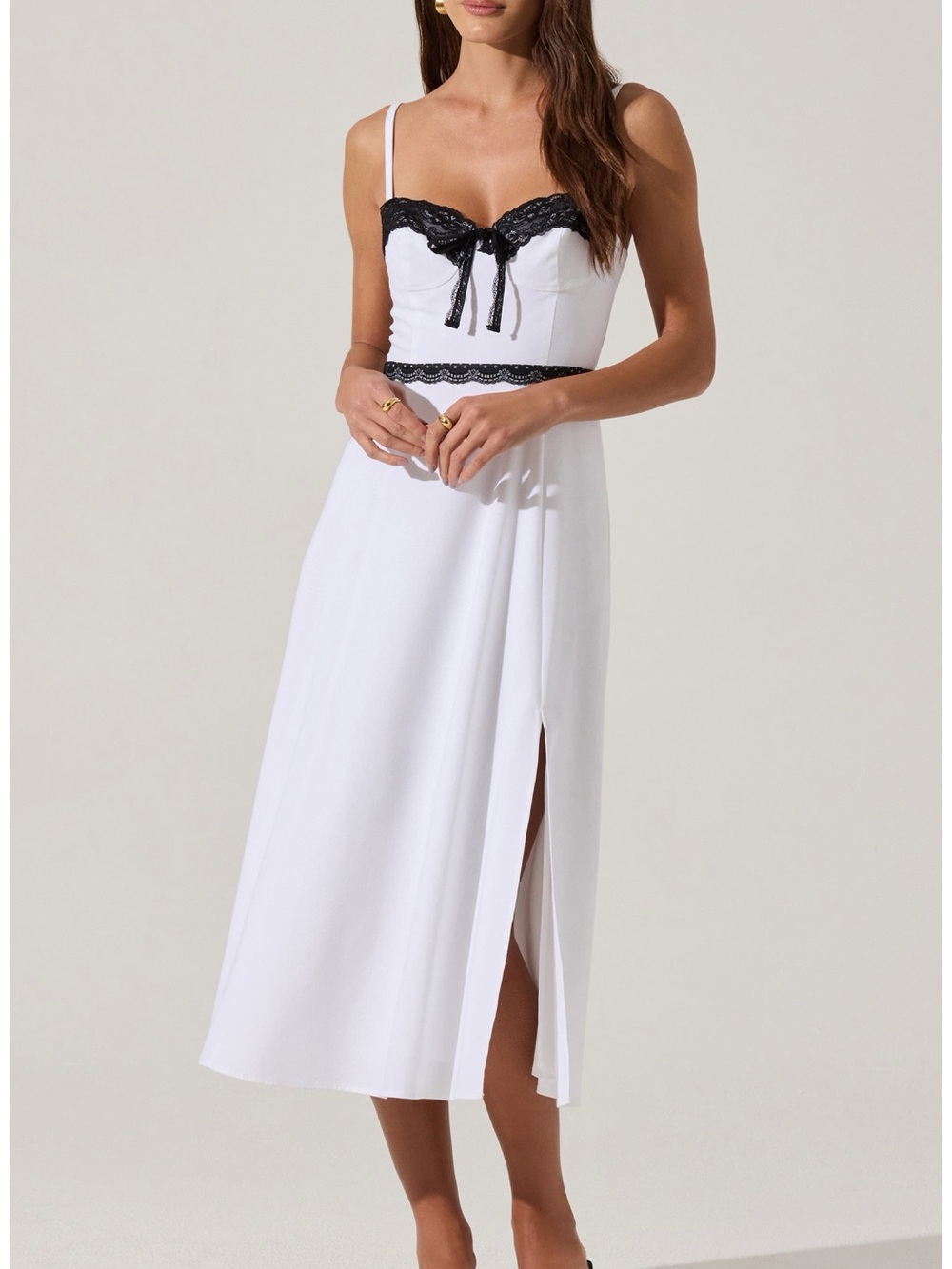 ASTR The Label White Black Lace Trim Dress – Size M